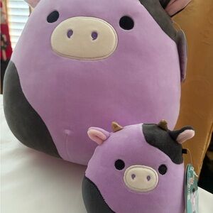 Squishmallows Purple and Black Cow Stuffed Animal Set
